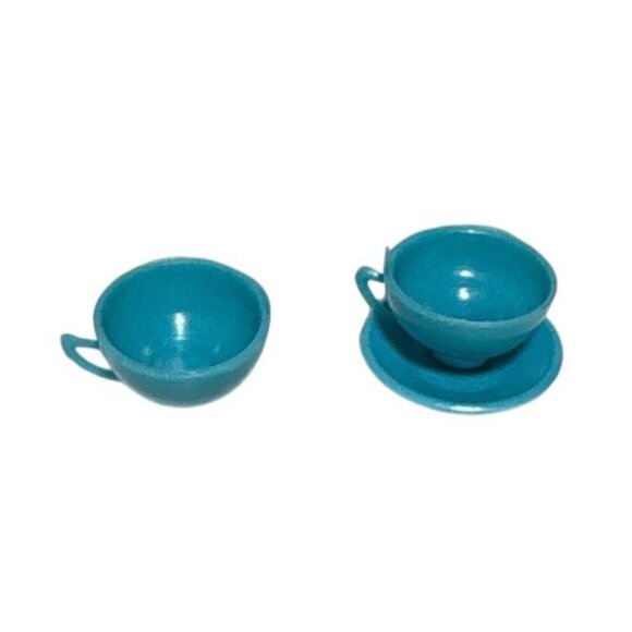 Marx Little Hostess Miniature Tea Cup (2) & Saucer (1) Set 2 Vintage 1960's - Picture 1 of 5